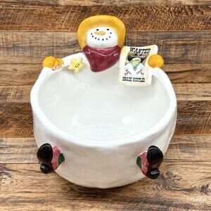 FIGI Sheriff Joe Snow Snack Bowl Snack Rustler Ceramic Cowboy Western Snowman
